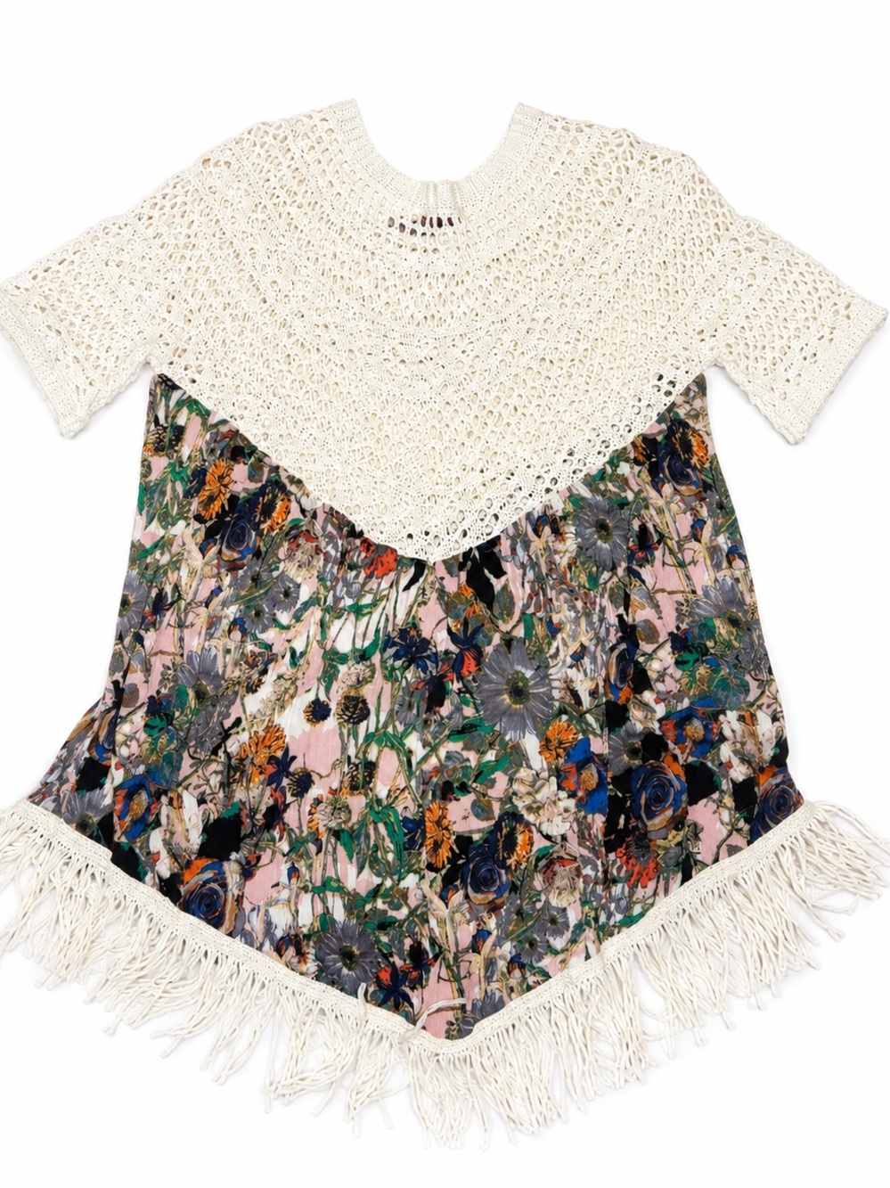 Crochet Yoke Floral Fringe Tunic